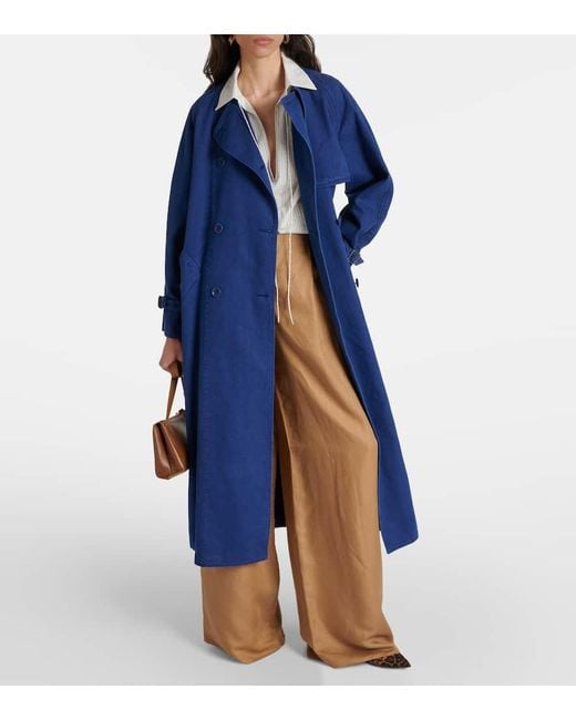 Max Mara Blue Calao Cotton Canvas Trench Coat