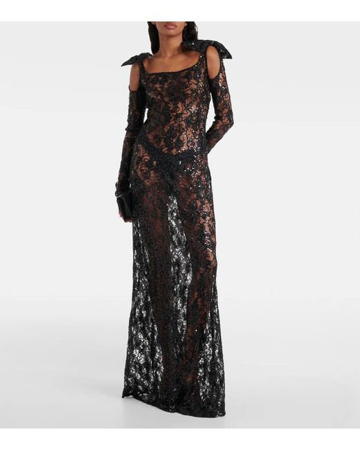 Nina Ricci Black Bow-detail Lace Gown
