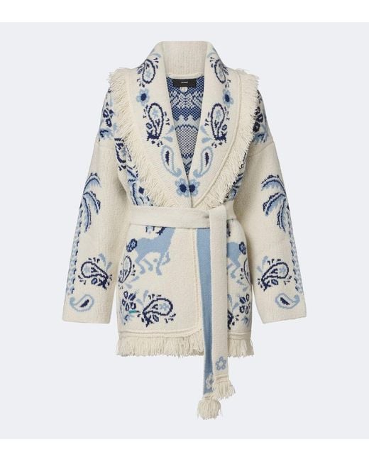 Alanui Blue Island Roots Foulard Wool, Cashmere, And Cotton Cardigan