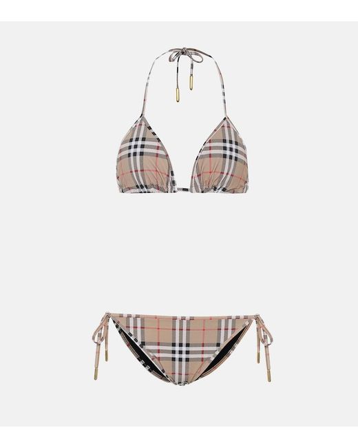 Bikini Triangular Con Check Burberry de color White