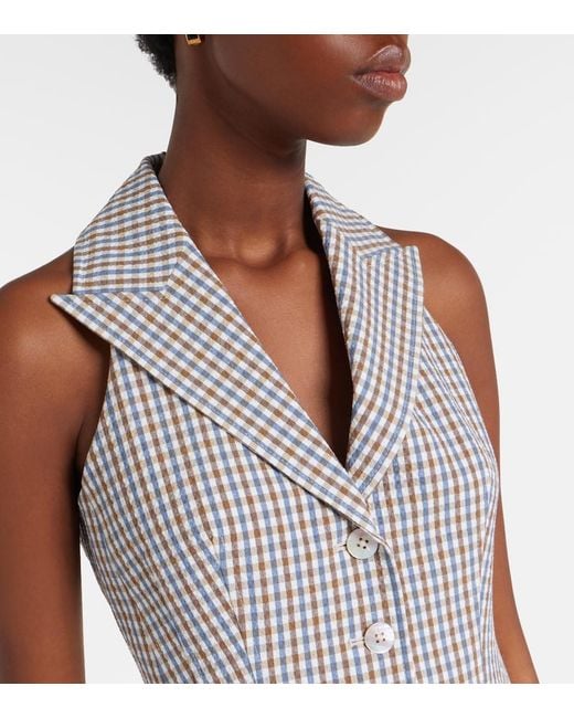 Veronica Beard White Gingham Cotton-Blend Seersucker Vest