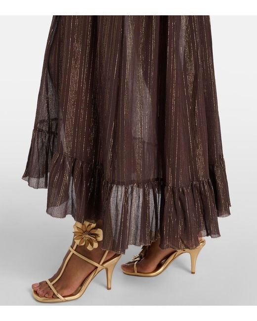 Zimmermann Brown Aster Shirred Cotton And Silk Lame Midi Skirt