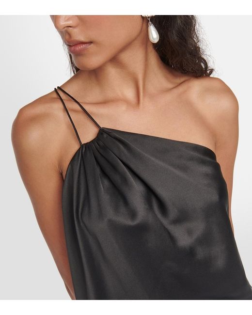 The Sei Black One-Shoulder Silk Satin Top
