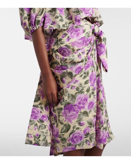 Chloé Pink Draped Floral Silk Midi Skirt