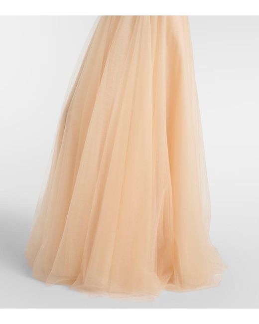Costarellos Natural Lucasta Georgette Bustier Gown