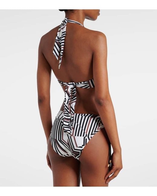 Max Mara Black Alberta Printed Halterneck Bikini Top