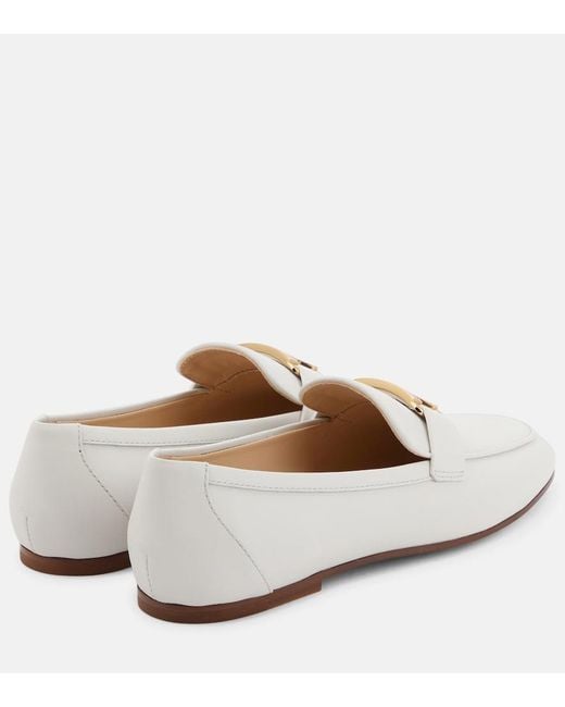 Tod's White T Timeless Leather Loafers