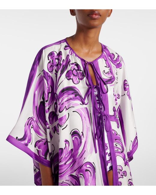 Dolce & Gabbana Purple Majolica Silk Twill Beach Dress