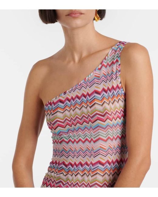 Missoni Purple Zig Zag One-Shoulder Maxi Dress