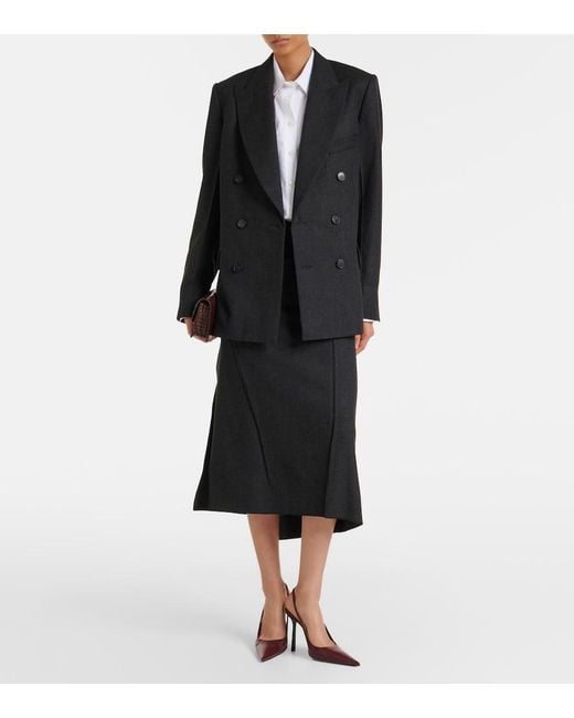 Victoria Beckham Black Draped Virgin Wool Midi Skirt