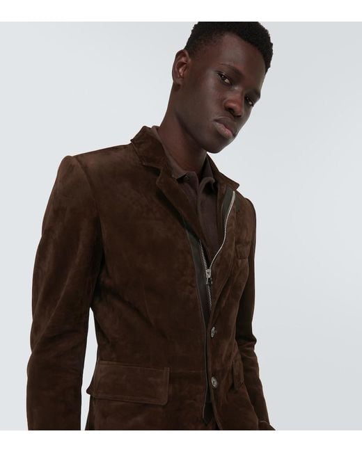 Tom Ford Brown Leather-Trimmed Suede Blazer for men