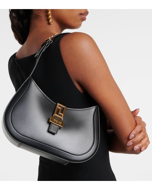 Versace Black Greca Goddess Small Leather Tote Bag