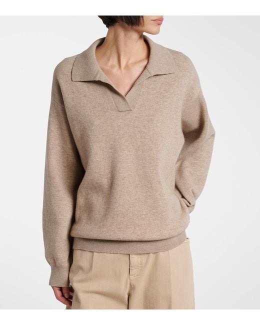Brunello Cucinelli Natural Monili Cashmere-Blend Polo Sweater