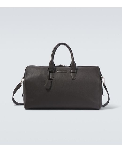 Brioni Black Leather Duffel Bag for men