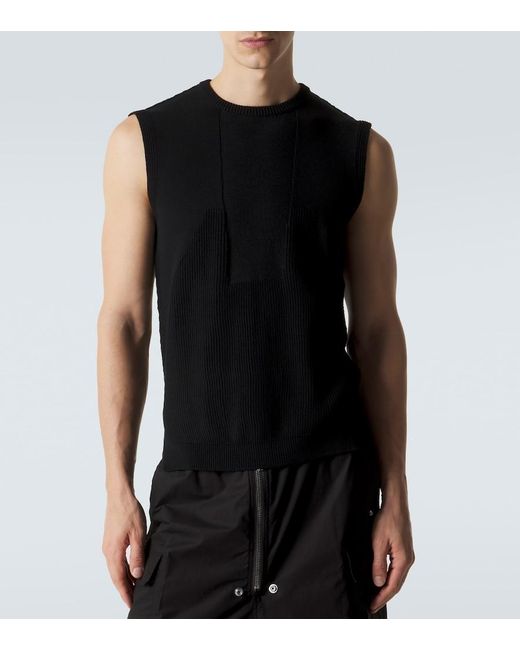 Rick Owens Black Ribbed-Knit Virgin Wool Tank Top for men