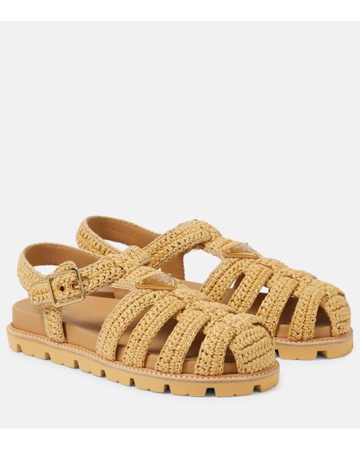 Prada Metallic Crochet Fisherman Sandals