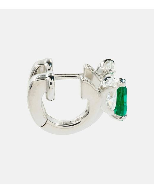 Repossi Multicolor Serti Sur Vide 18kt White Gold Single Earring With Diamonds And Emerald