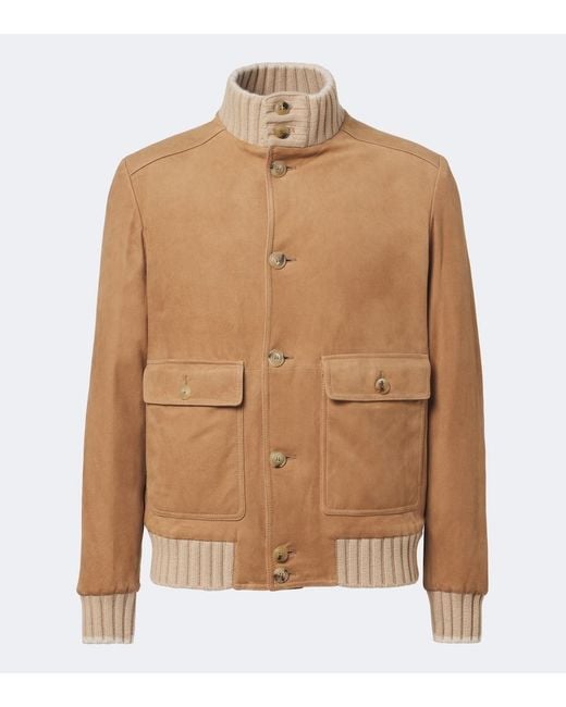 Fedeli Brown Cashmere-Trimmed Suede Jacket for men