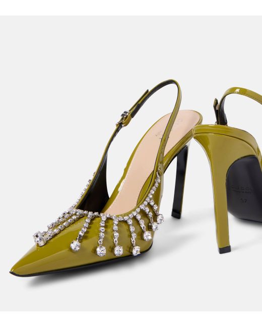 Gucci Green Embellished Patent Leather Slingback Pumps