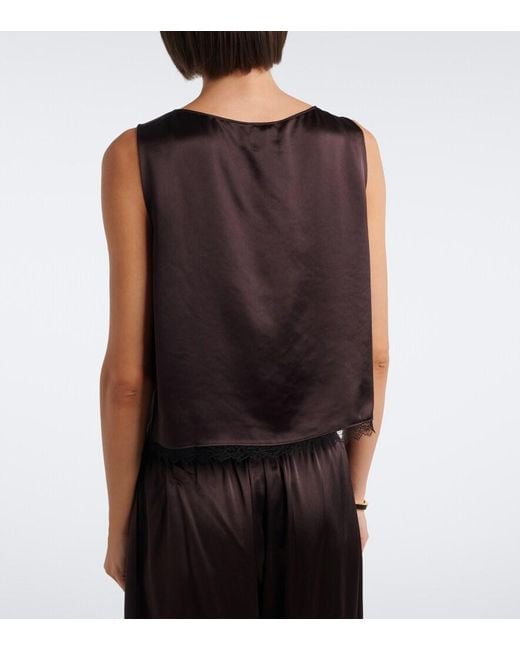 Leset Black Barb Lace-Trimmed Satin Crop Top