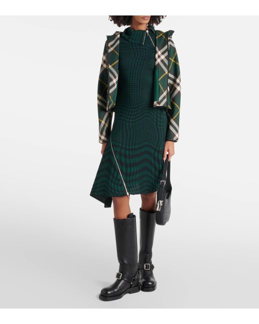 Burberry Green Check Wool-blend Midi Dress