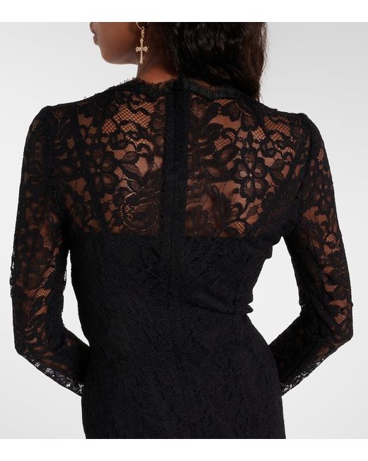 Vestido midi de encaje floral Dolce & Gabbana de color Black