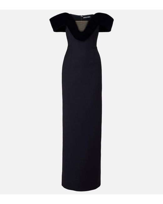 David Koma Blue Off-Shoulder Wool-Blend Bustier Gown