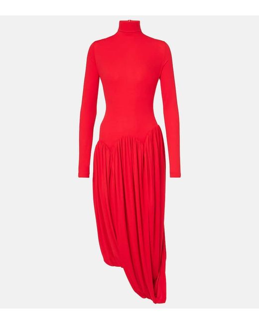 stripe button midi dress Elegant Red Jacquard Stripe Midi Dress with Button Front