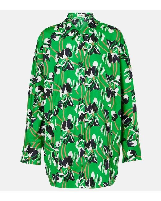 Diane von Furstenberg Green Caleb Printed Cotton Blouse
