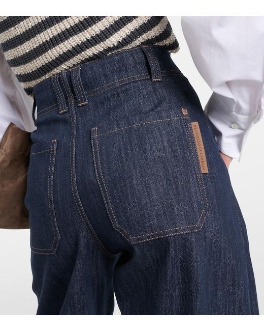 Brunello Cucinelli Blue High-Rise Wide-Leg Jeans