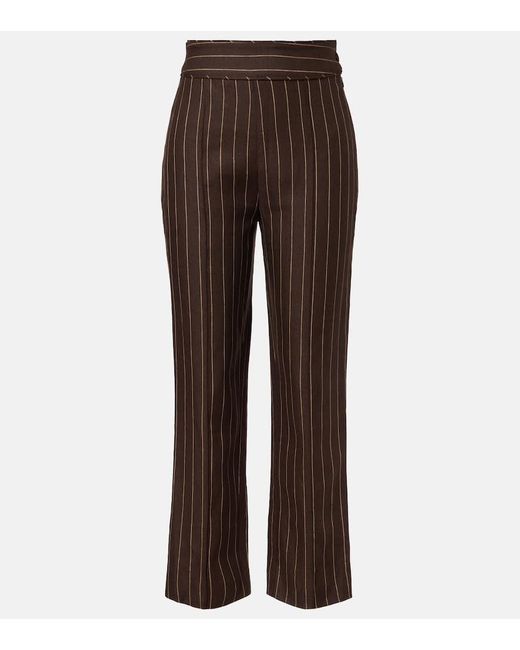 Posse Brown Thea Pinstripe High-Rise Linen Pants
