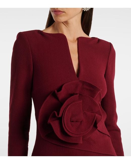 Roland Mouret Red Floral Wool Crepe Midi Dress