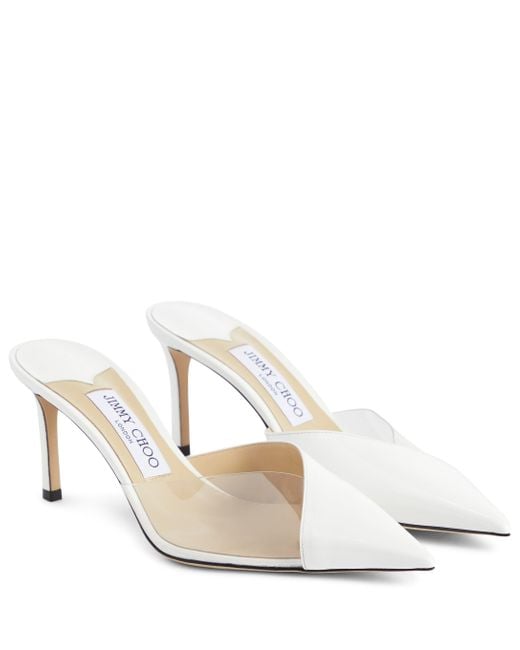 Jimmy Choo White Claria 75 Patent Leather-paneled Mules