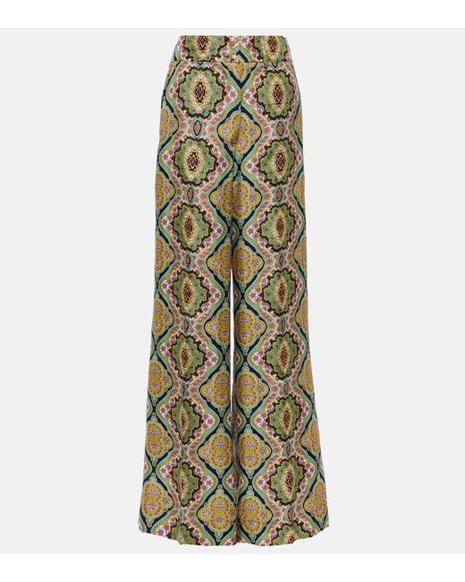 Etro Multicolor Printed Silk Wide-Leg Pants
