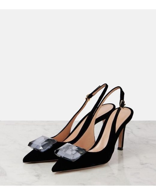 Gianvito Rossi Black Jaipur 85 Velvet Slingback Pumps