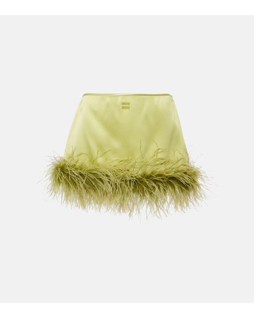 Minifalda de saten con plumas Miu Miu de color Yellow