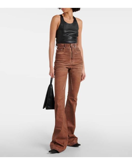 Rick Owens Brown High-rise Flared Jeans