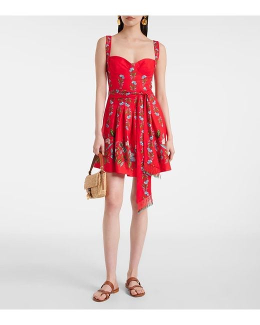 Vestido Corto Sweet Bloom Bouquet En Mezcla De Lino Farm Rio de color Red