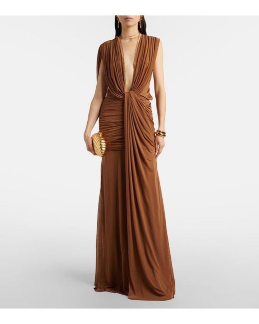 Christopher Esber Brown Ripple Draped Jersey Gown