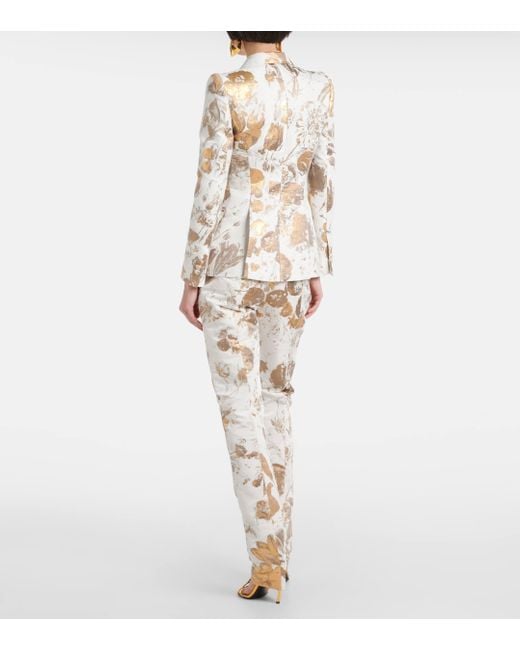 Alexander McQueen Metallic Floral Jacquard Cotton-blend Blazer