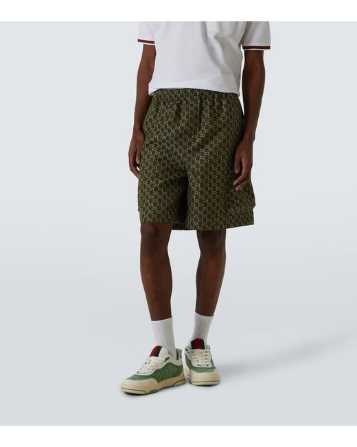 Shorts De Algodon Con Gg Shadow En Jacquard Gucci de hombre de color Green
