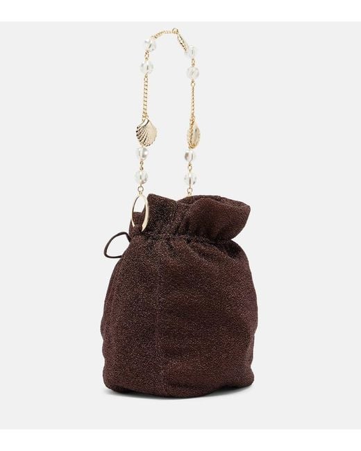 Oseree White Lumiere Small Embellished Bucket Bag