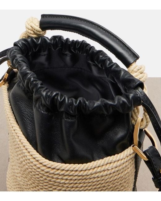 Chloé Black Soleil Mini Raffia-Effect Bucket Bag