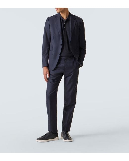 Zegna Blue Cotton And Silk Polo Shirt for men