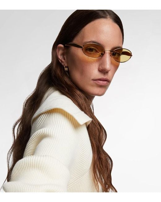 Bottega Veneta Metallic Sardine Oval Sunglasses