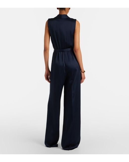 Max Mara Blue Elegante Belted Satin Jumpsuit