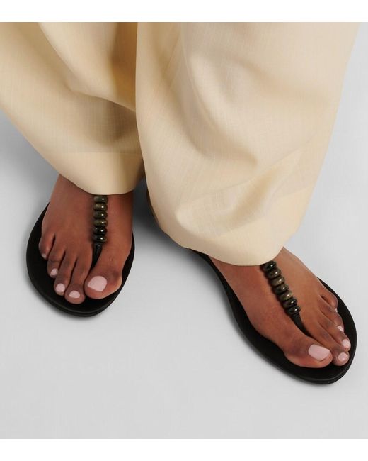 Le Monde Beryl Black Beaded Satin Thong Sandals