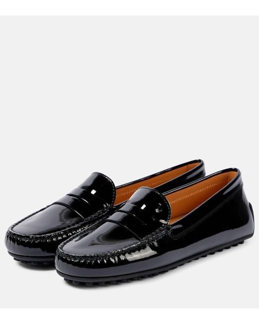Tod's Black City Gommino Patent Leather Moccasins