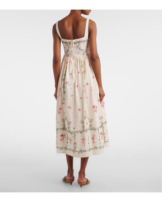 Agua Bendita Natural Barbara Floral Cotton Midi Dress