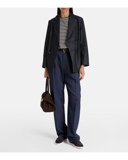 Tory Burch Blue Double T Suede Loafers